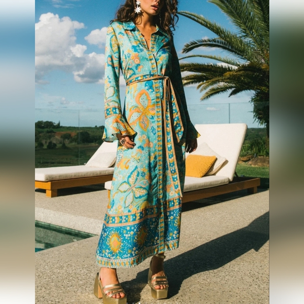 Nine Lives Bazaar Pearl Midi Dress In Aquamarine